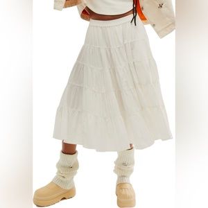 Free People Full Swing Tiered Cotton Blend Midi Skirt with pockets size Small